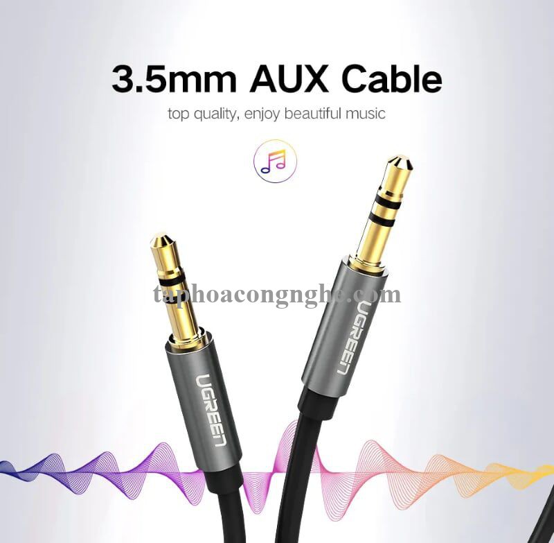 Ugreen 10730 3M màu Đen Cáp âm thanh 2 đầu 3.5mm dương dây dẹt AV119 30010730